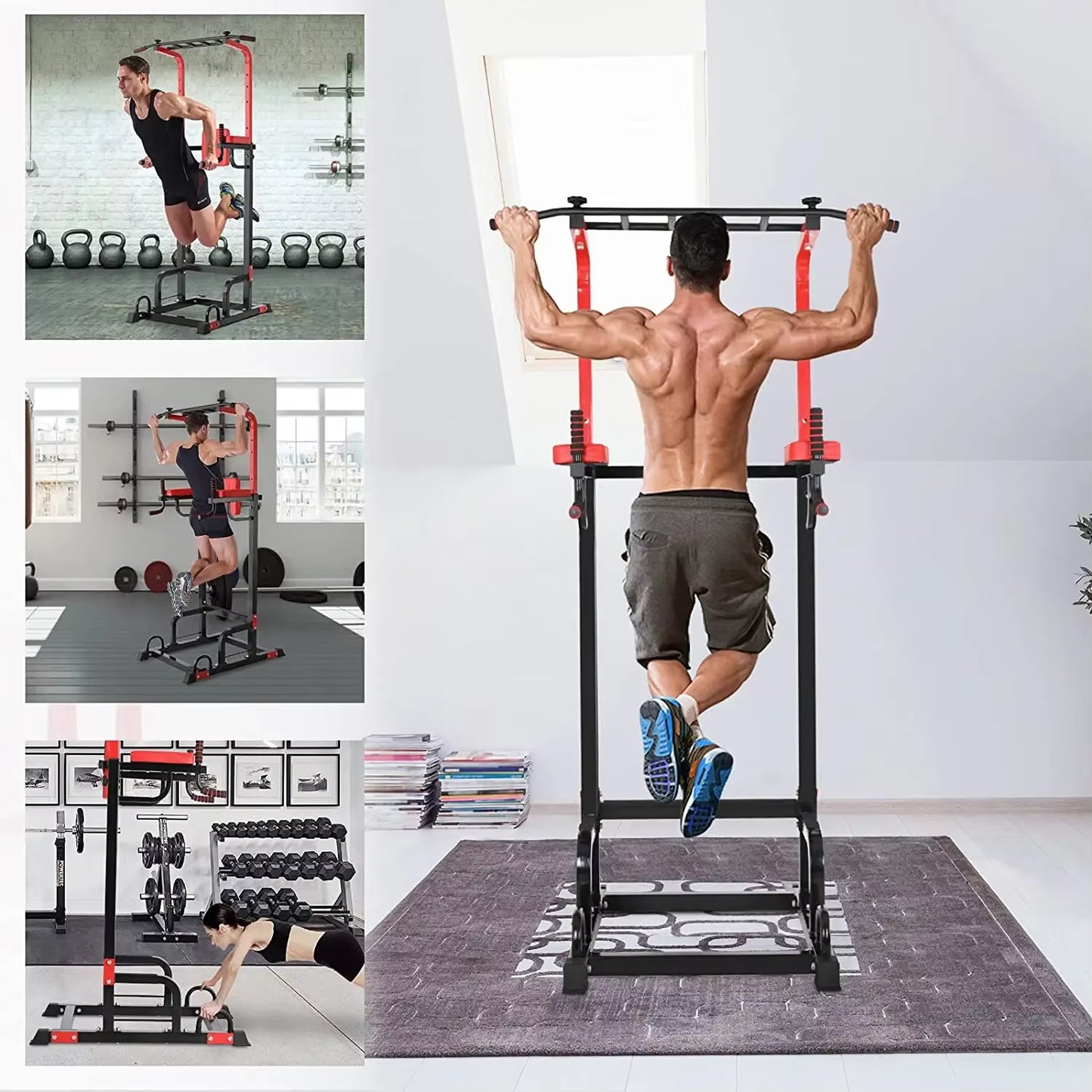 Power Tower Pull up Bar Strength Bodybuilding Standing 200Kg Workout Equipments Ultra-Functional Dip Station Home Fitness