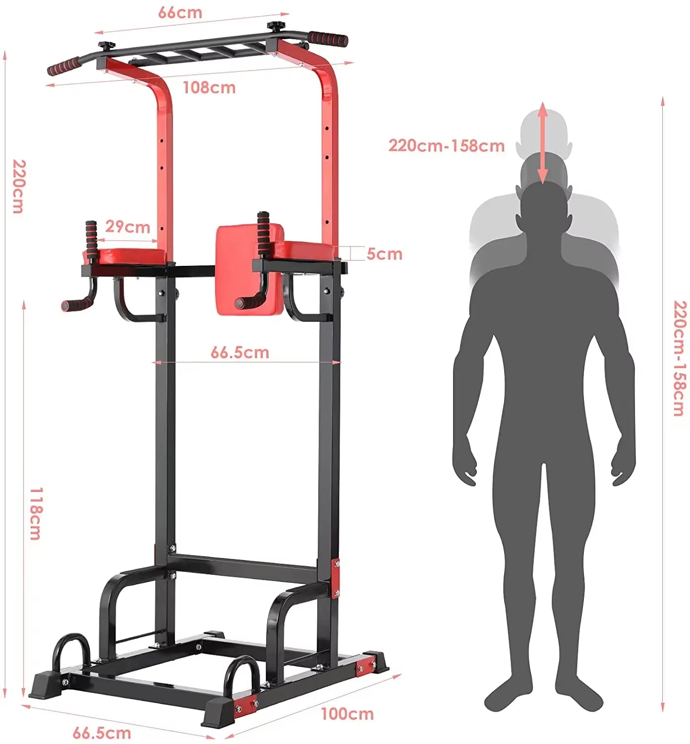 Power Tower Pull up Bar Strength Bodybuilding Standing 200Kg Workout Equipments Ultra-Functional Dip Station Home Fitness