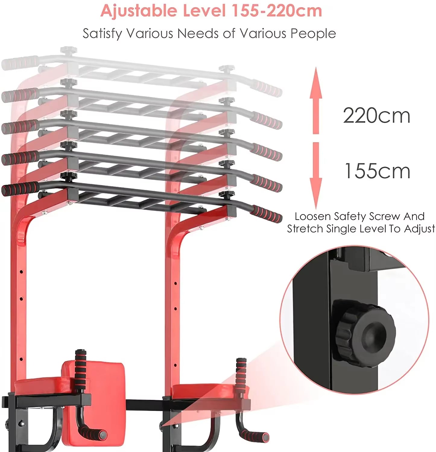 Power Tower Pull up Bar Strength Bodybuilding Standing 200Kg Workout Equipments Ultra-Functional Dip Station Home Fitness